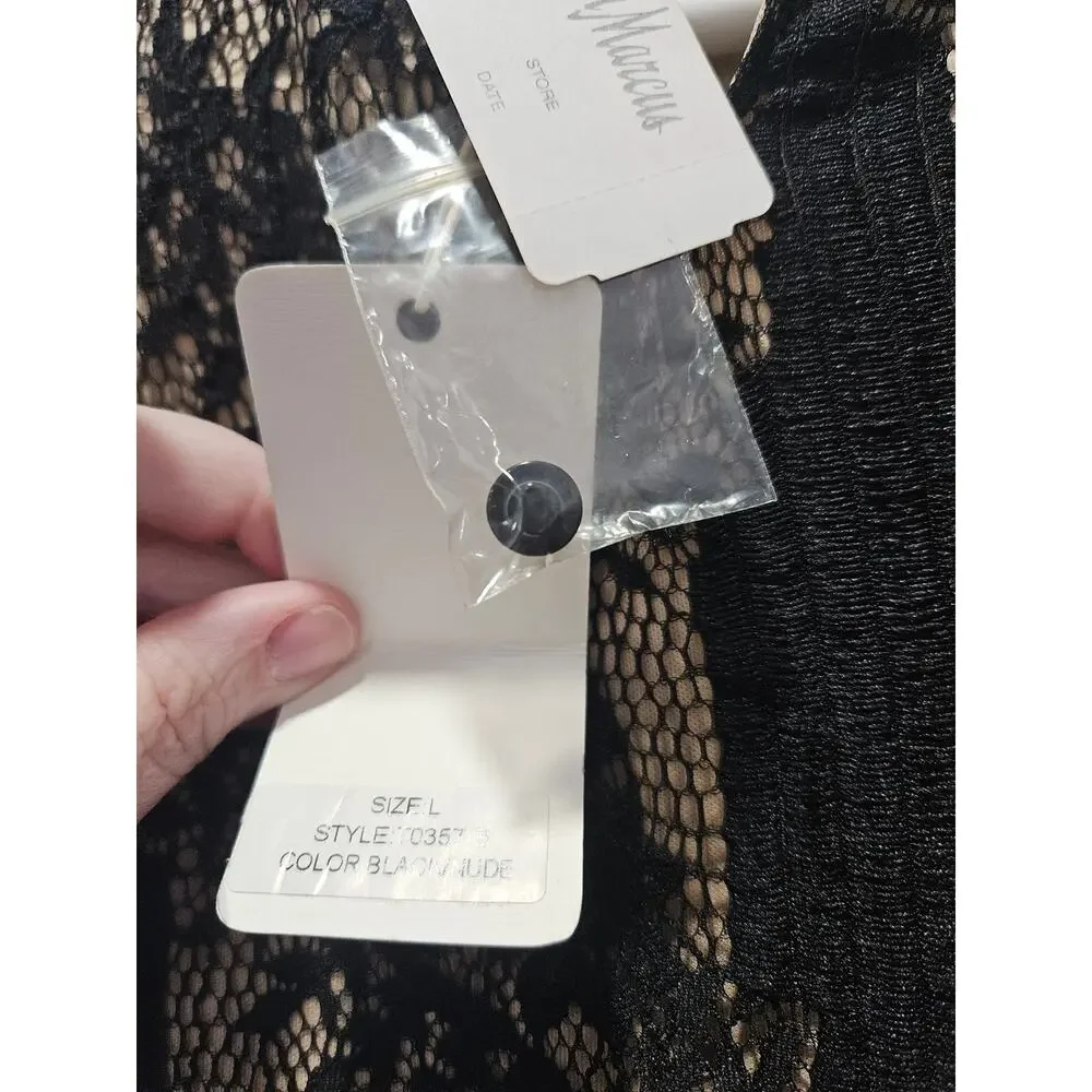 Lumie Black Lace Sheer Dress Nude Lining Gothic Romantic Long Sleeve Size L NWT - Picture 7 of 11